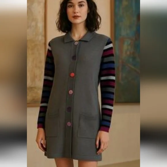 Bob Mackie Black Button Front Cardigan with Multicolor Trim - Picture 1 of 9